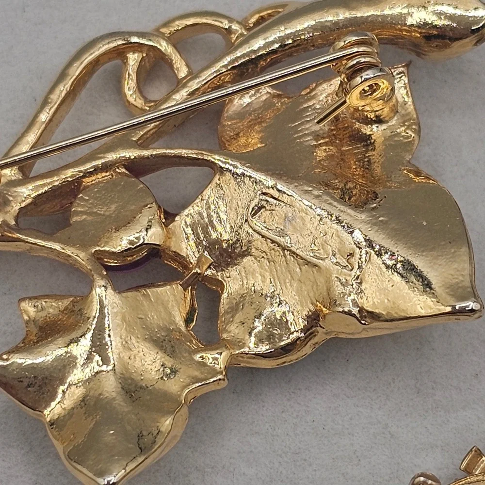 Rhinestone Brooch Lot Gold Tone Leaf Wreath Botanical 5pc Nature